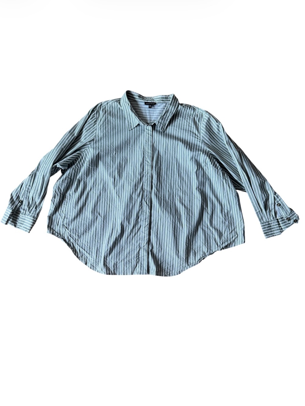 Universal Standard 2XL Button Down Striped Shirt Green White Hidden Buttons